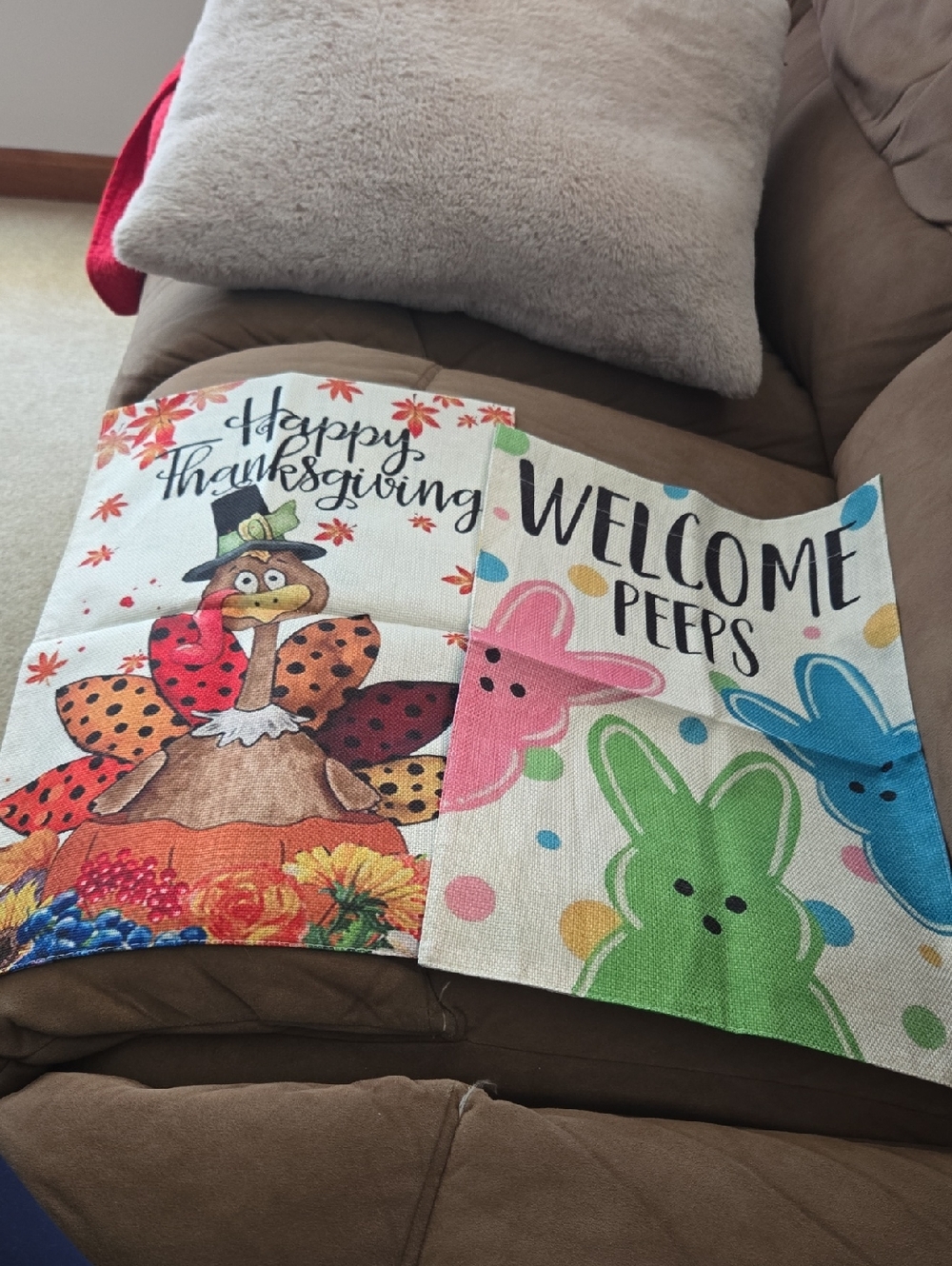 Thanksgiving & Welcome Peeps Decorative Flags - Colorful Holiday Duo